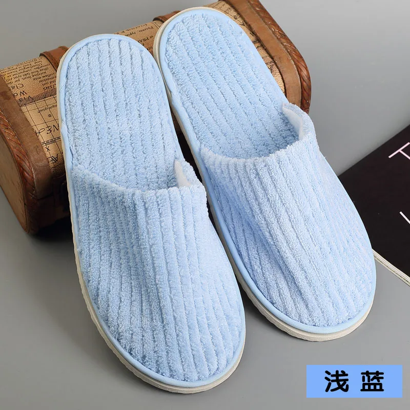 10 pairs Disposable Slippers Hotel Beauty Salon Room open toe Slippers Washable terry cloth Couple big size Slippers - Цвет: close blue