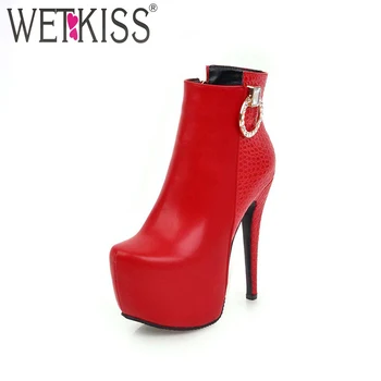 

WETKISS 2018 Ankle Boots Brand New Designer Charming Side Zip Winter Boots On The Platform Sexy Super High Heel Bar Women Shoes