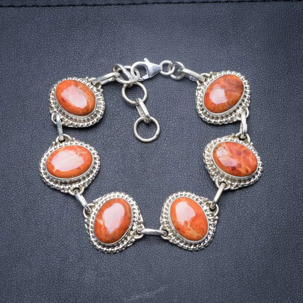 

Natural Coral Handmade Unique 925 Sterling Silver Bracelet 7-8" Y3459