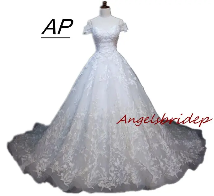 ANGELSBRIDEP свадебное платье с коротким рукавом и V-образным вырезом 2021 Блестящие