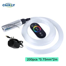 DC12V 6W RGB LED plastic Fiber Optic Star Ceiling Kit Light 200pcs 0.75mm 2M +touch Remote optical fiber Lights Engine decoration twinkle stars effect 16w rgb w fiber optic lights led light engine top pmma optical fibers mix size wireless control