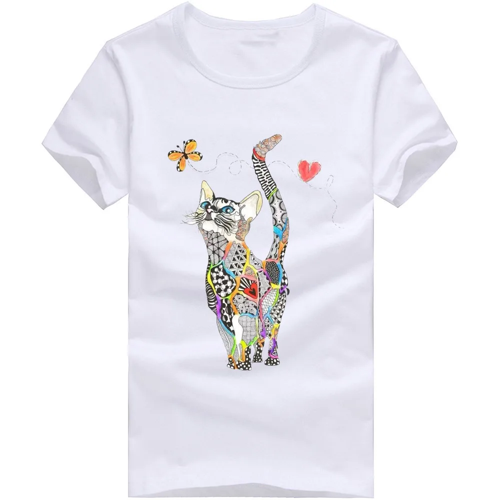 

Women Summer Short Sleeve Sequined Donald cat Print T shirts Fashion White Top Tees Women girls Designer Clothing W327