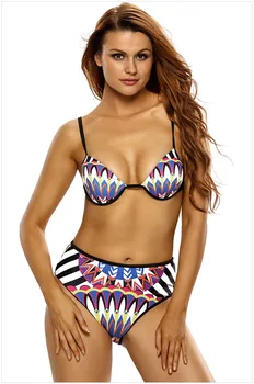 

Free shipping Multicolor Tribal Print 2pcs High Waist Swimsuit LC410083