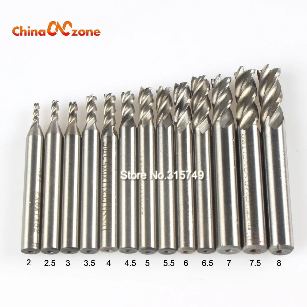 

13pcs/set 4 Flute End Mill Set HSS Straight Shank Milling Cutter Router Bit Set CNC Tool 2/2.5/3/3.5/4/4.5/5/5.5/6/6.5/7/7.5/8mm