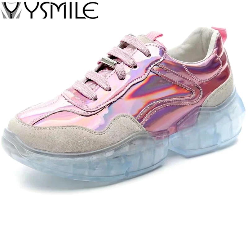 

Trend Thick Sole Leather Women Running Shoes Zapatos Mujer Footwear Female Sport Shoes Outdor Women Walking Shoes Pink Sneakers