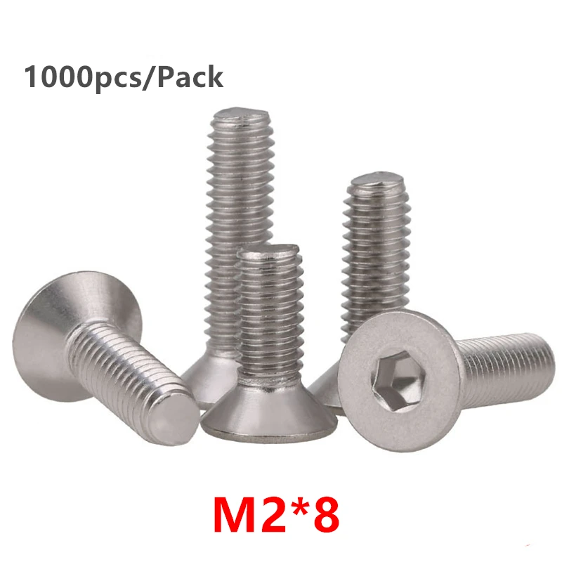 M2x4mm Acier Inoxydable tête hexagonale Vis boulons fraisés 50Pcs