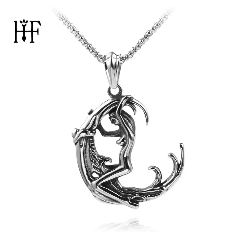 

Vintage Gothic Necklace Men Lady Riding the Moon Pendant Charm Necklace Sieraden Alloy Pendant Nightclub Clothing Match