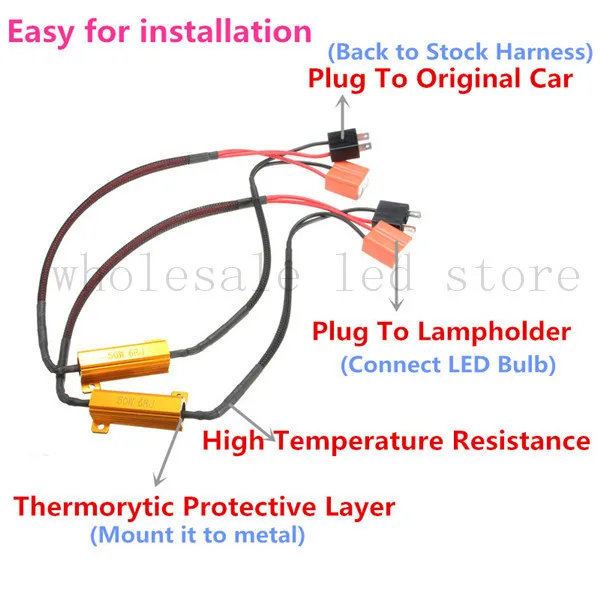 

New Arrival 2X H7 50W 6Ohm Car LED DRL Fog Turn Singal Load Resistor Canbus Error Free Wiring Canceller Decoder