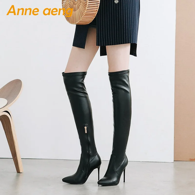 the Femmes Orteil Bottes À Grande Hiver Chaussures Glissière Sexy 46 black genou Pointu Hauts Talons Noir Haute White Nouvelle Cuisse Dames Taille 33 Over vNnO8m0w