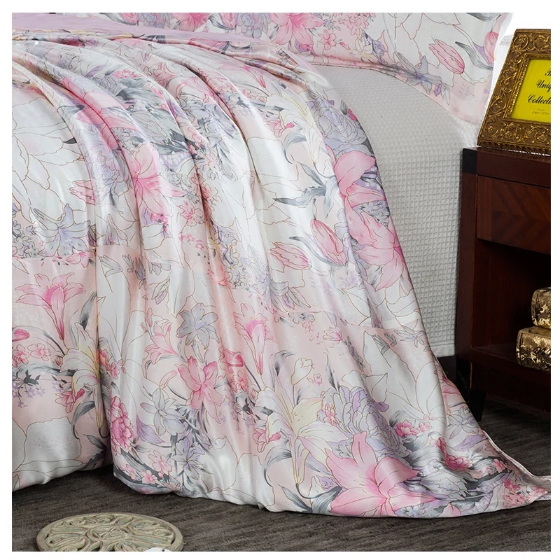 New 100% Mulberry Charmeuse Silk Bedding Set 3PCS Duvet Cover Pillowcase Floral Multicolor Multi Size 2