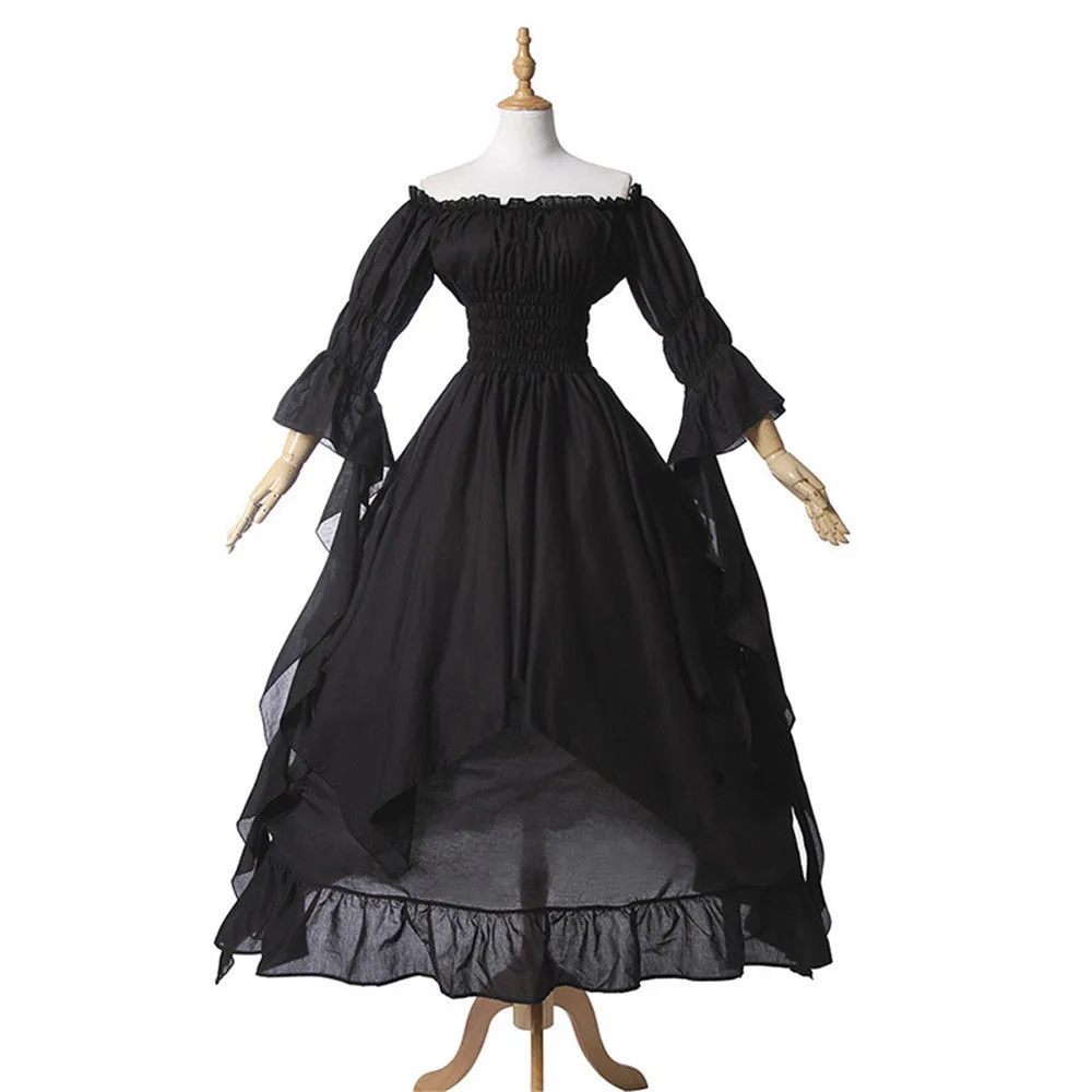 Ренессанс средневековый костюм для женщин с открытыми плечами Сексуальная Классическая длинная сорочка рюшами Многоуровневое платье больше размера плюс