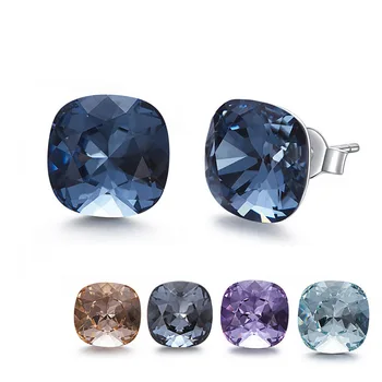 

F.I.N.S 13 Colors Korean Earring Square Crystal Stud Earrings for Women Sterling Silver 925 Jewelry Earings Fashion Jewelry