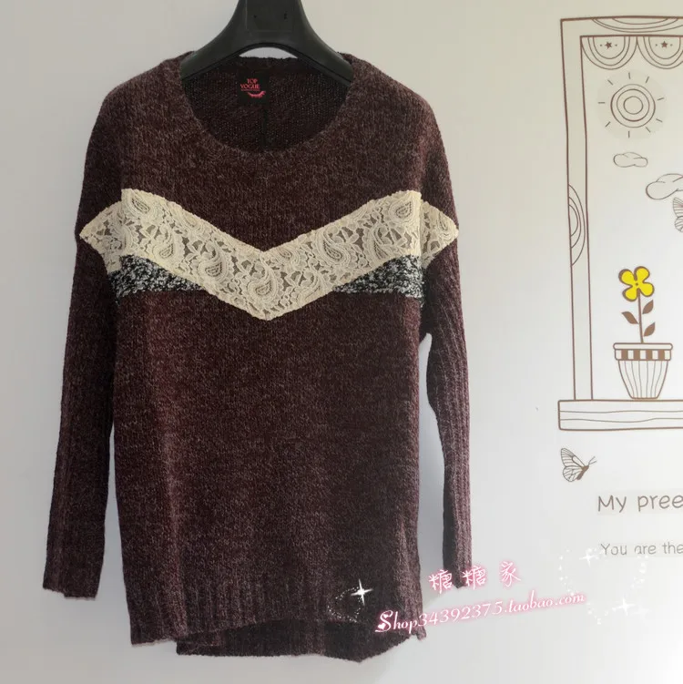 All-match new arrival loose plus size lace patchwork low-high irregular medium-long batwing sleeve sweater All-match new arrival loose plus size lace patchwork low-high irregular medium-long batwing sleeve sweater