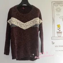 All-match new arrival loose plus size lace patchwork low-high irregular medium-long batwing sleeve sweater All-match new arrival loose plus size lace patchwork low-high irregular medium-long batwing sleeve sweater