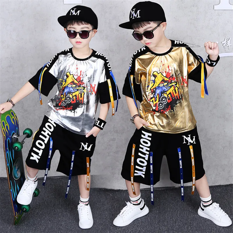 

Children's costumes hip-hop costume boys suit short-sleeved children's hip-hop clothes girls jazz performance clothing tide