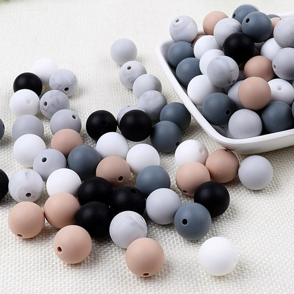 

Grey Colors Silicone Teethers DIY Ring Rattle Rodent Beads For Chew Jewelry Nursing Necklace Beads