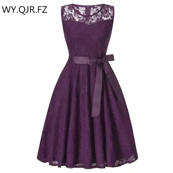 

OML503Z#round collar Deep purple Bow Evening Dresses vest Classmate party dress 2019 prom gown Ladies women's fashion wholesale