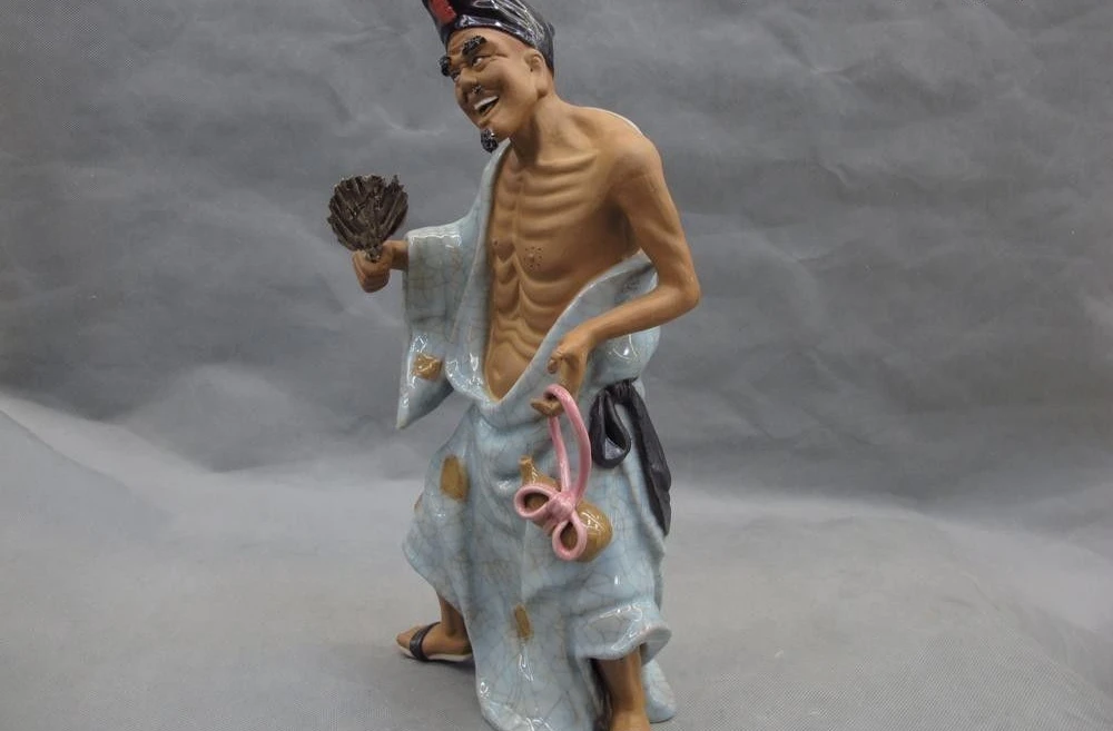 Folk Pottery WuCai porcelain Daoji Ji Gong God Buddhist bonze monk Buddha Statue