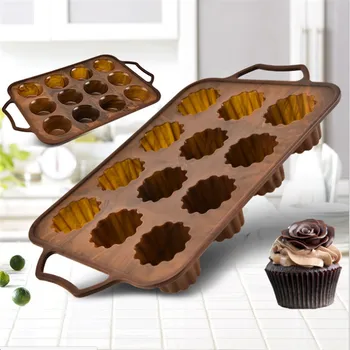 

Sturdy Handle & Non Stick 12-Cups Silicone Cake Mold Muffin Cupcake Baking Pan Canneles baking mold DIY Bakeware