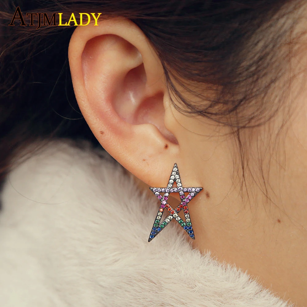 Последние Простой полые звезда Давида серьги гвоздики для женщин модная одежда девочек различные цвета радуги нежный золотистый цвет