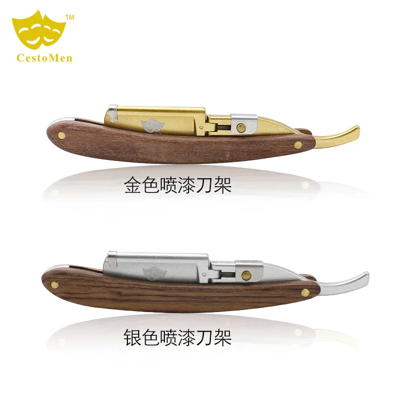 Wooden Handle Razor Manual Folding Blade Razor Retro Haircut Shaving double sided Stainless Steel Shaving Head 5