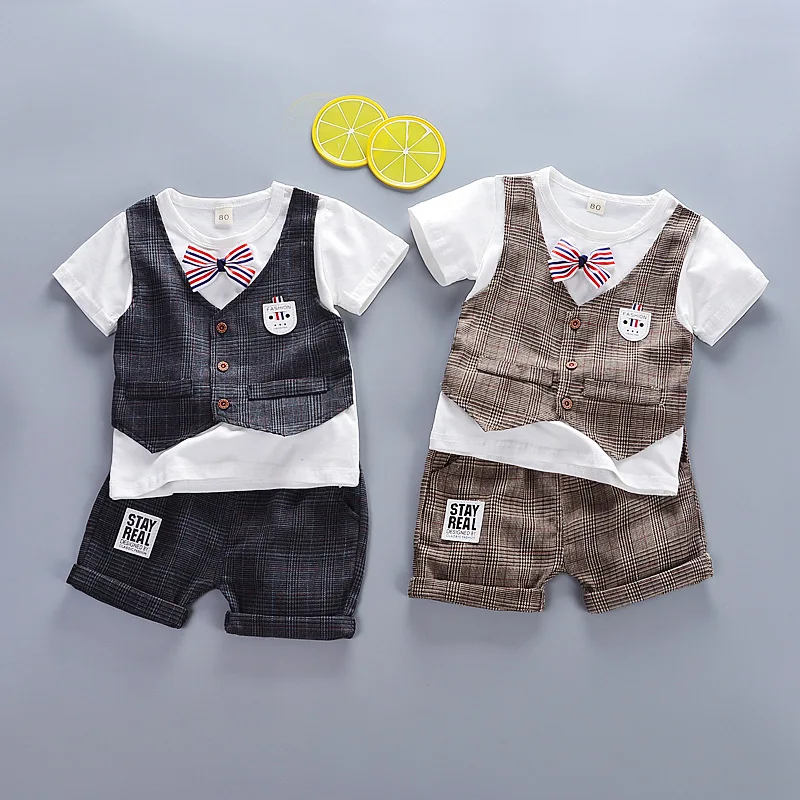 

new born baby boy clothes set Baby Boy Gentleman Suit White Shirt with Bow Tie+Short pants 2Pcs Formal Kids Clothes Set