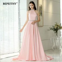 BEPEITHY Холтер Длинные вечерние платья с поясом со стразами vestido de festa спинки суд Поезд Розовый платье для выпускного вечера вечерние платья