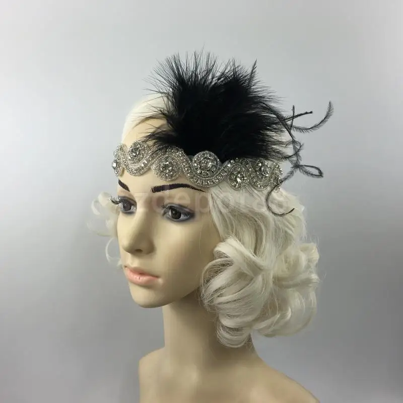 Головной убор Great Gatsby 1920 Flapper черная повязка на голову с перьями для невесты |
