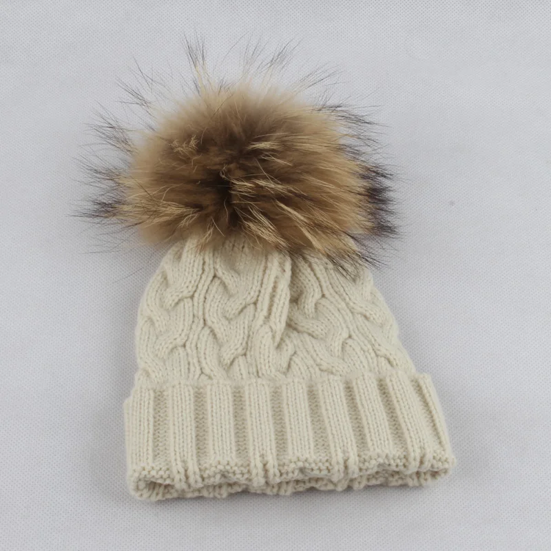 Fur pompom hat children baby winter beanie hats wool knitted caps For kids girls FURANDOWN