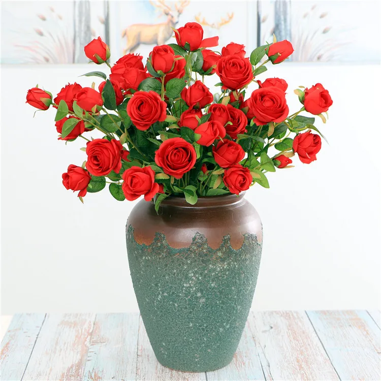 

6 Heads Acacia Roses Silk Tea Roses Bride Bouquet For Wedding Decoration Artificial Peonies Fake Plants Artificial Flowers
