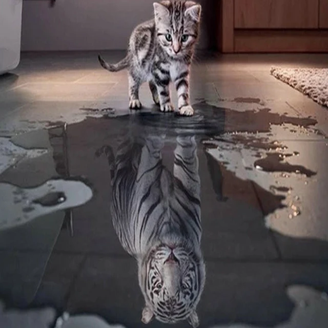 Katze Löwe Spiegel - Katze-ein Blick in den Spiegel und sehen ein