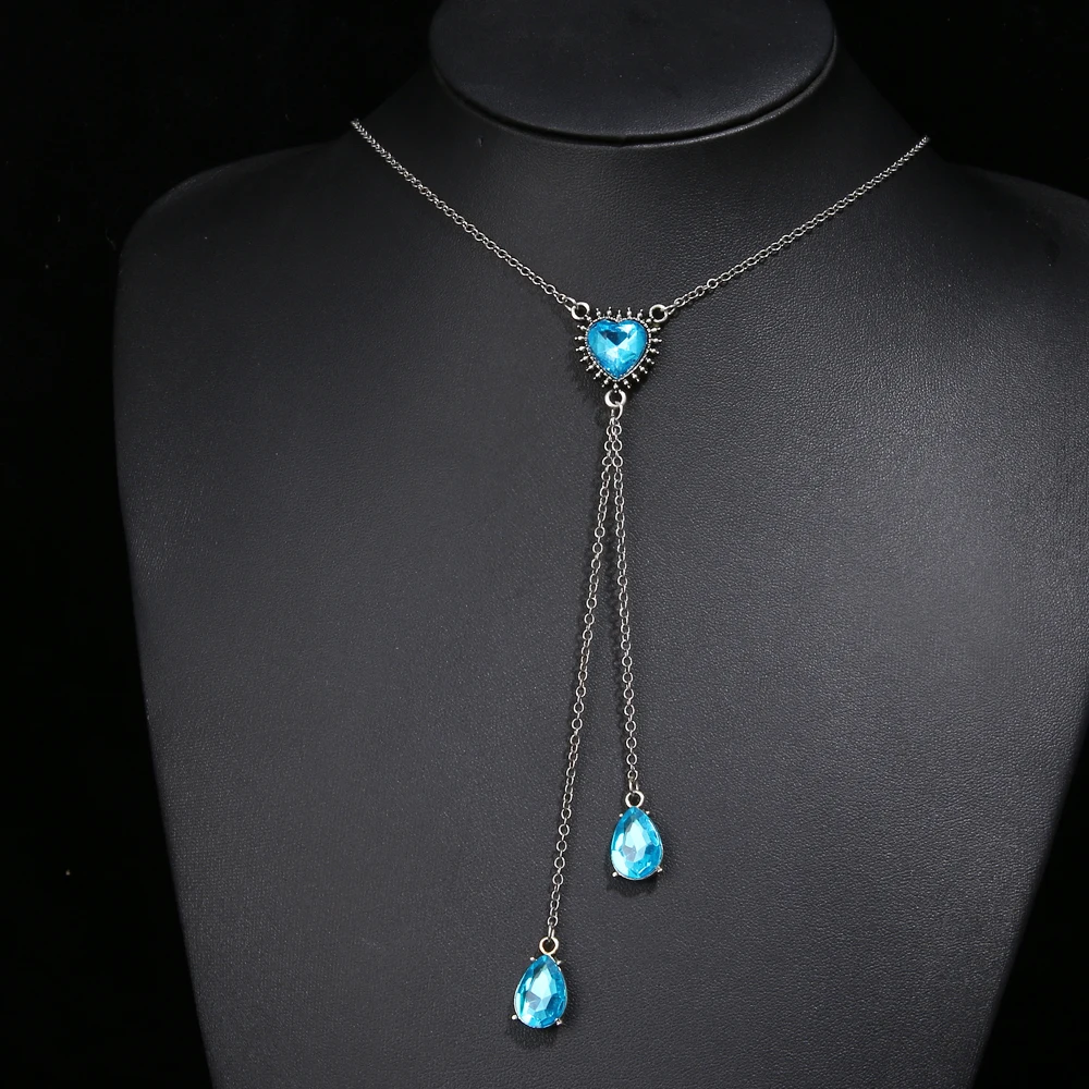 Серебряное ожерелье-чокер для женщин с длинной кисточкой, подвеска на цепочке, ожерелье s& Кулоны с синими кристаллами, модные ювелирные изделия для любви