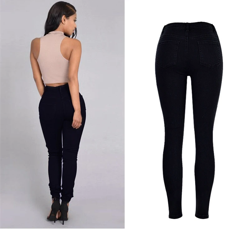 LOGAMI Высокая талия джинсы карандаш для женщин рваные джинсы с жемчугом женские брюки черный vaqueeros Mujer Cintura Alta