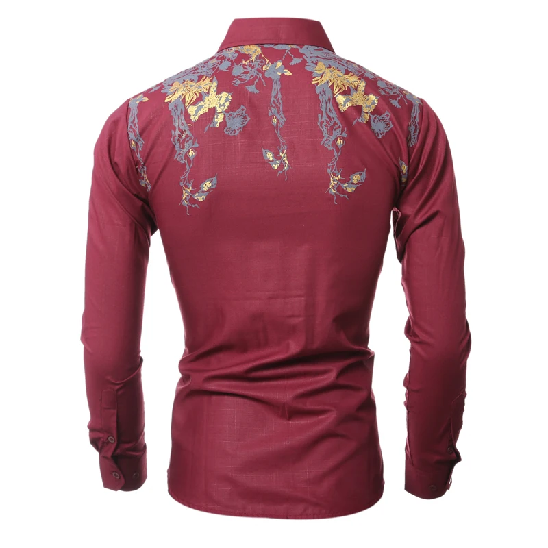 Idopy Men Print Shirt Fashion New Spring Slim Fit Tuxedo Shirts Mens Long Sleeve Night Club Casual Work Shirt Men