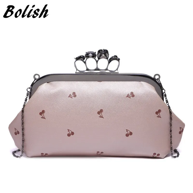 

Bolish New Arrival Fruit Pringting Women Bag Fashion Skull Ring Women Day Clutches Chain Shoulder Bag Prarty Time