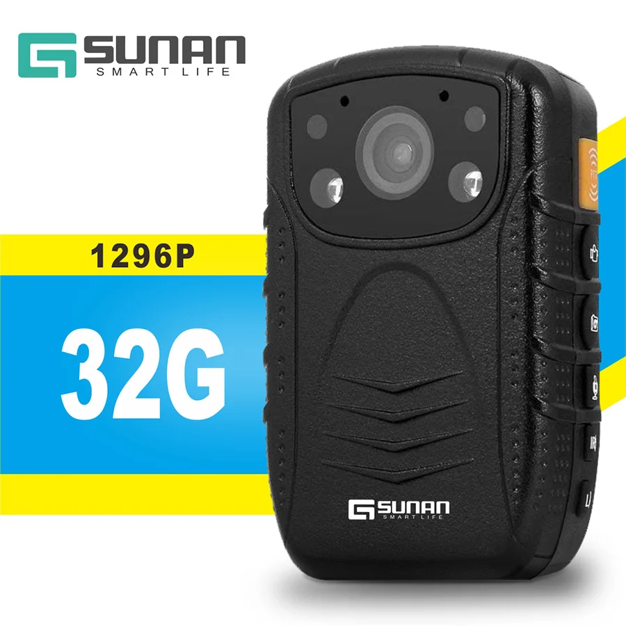 

GSUNAN 1296P HD Portable Body Camera Person Worn Camera IR Night Vision Built-in Rechargeable Battery LCD Display 32GB Memory