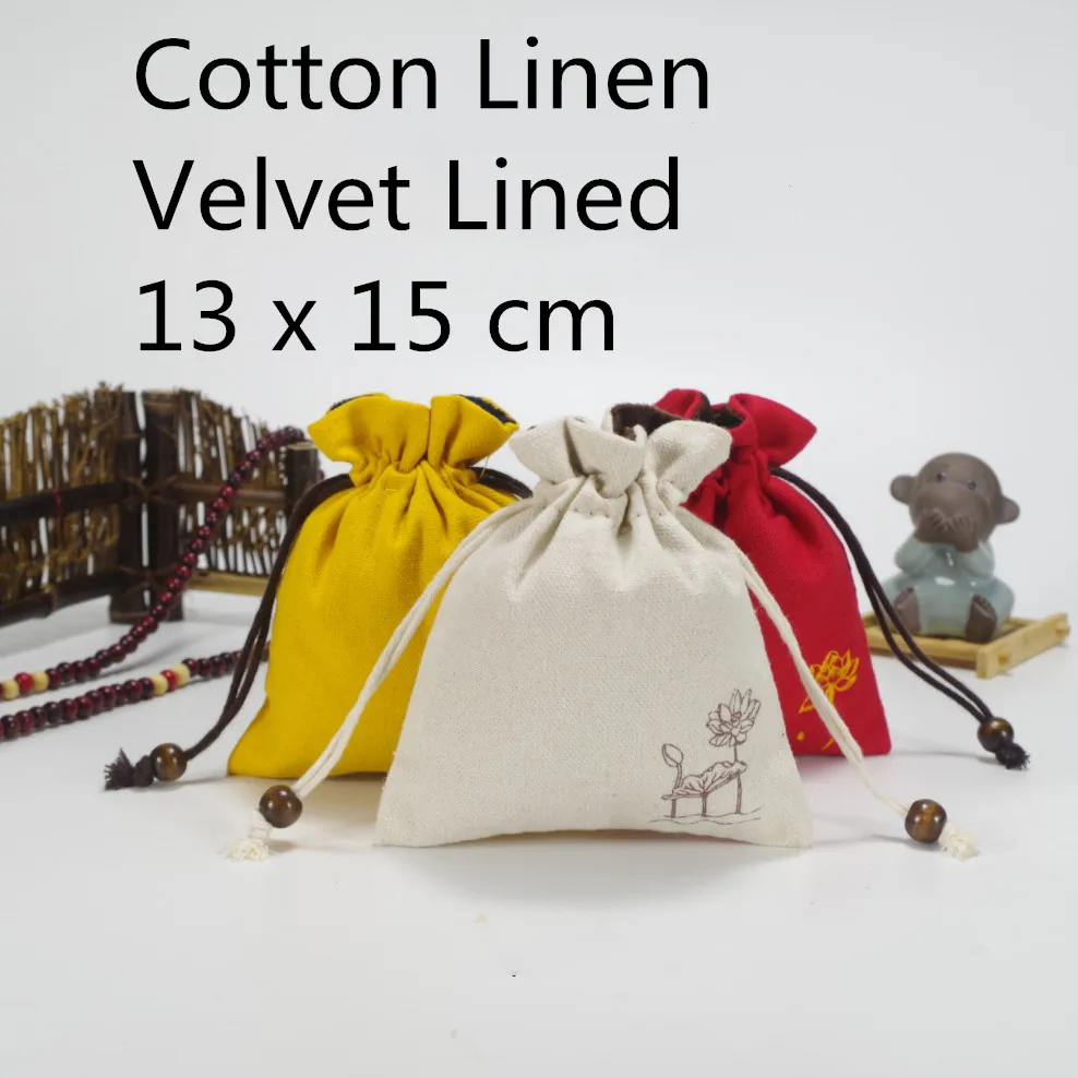 

2pcs Thicken Drawstring China Linen Jewelry Storage Pouches with Velvet lined Packaging Bags Bracelets Gift Pouch