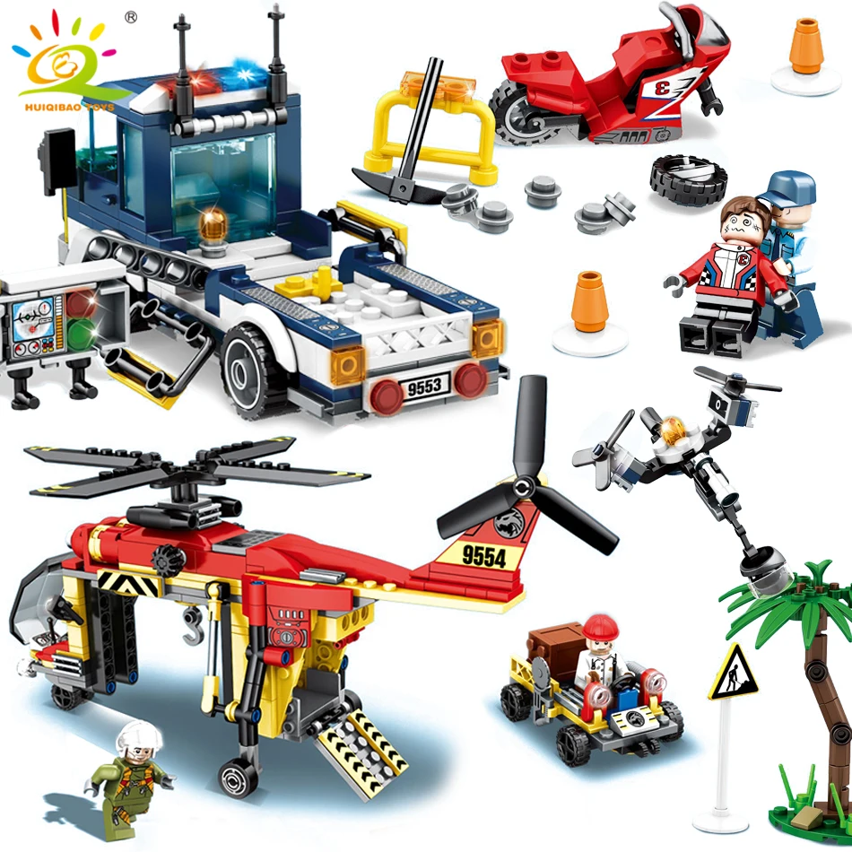

City Rescue Team Car accident Building Blocks Compatible Legoed Police truck helicopter Figures DIY bricks toys for Children Boy
