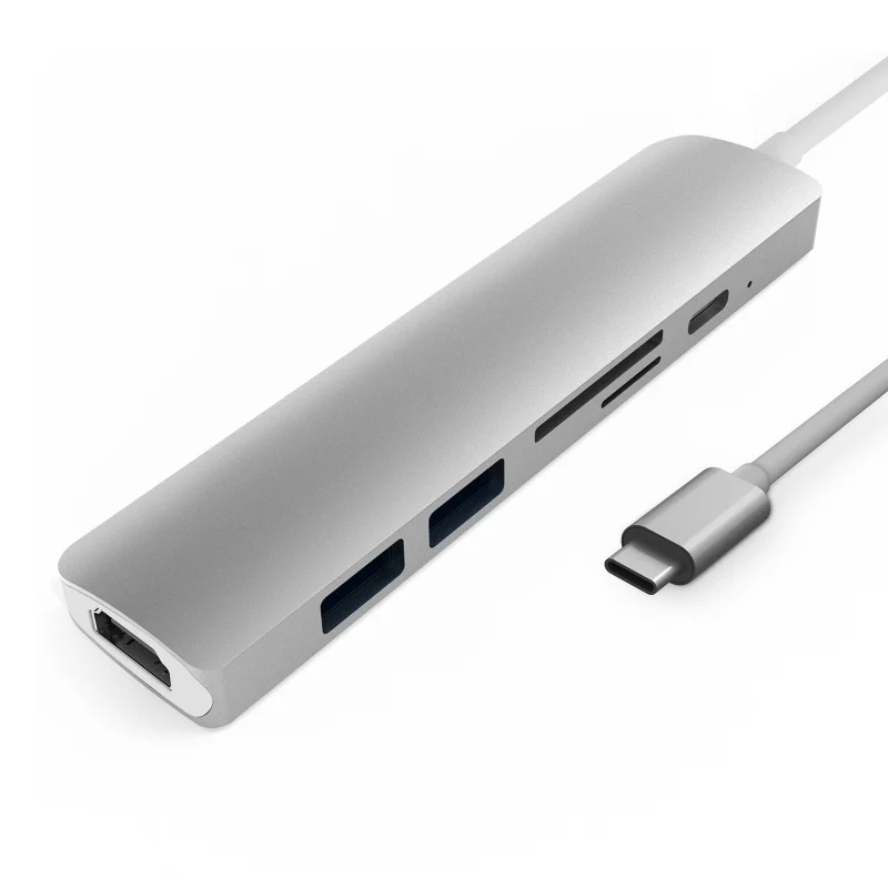 Тип C конвертер USB концентратор для MacBook Pro Thunderbolt 3 USB 3,1 концентратор с SD/Micro SD кардридер+ USB-C зарядное устройство PD Конвертеры - Цвет: Серебристый