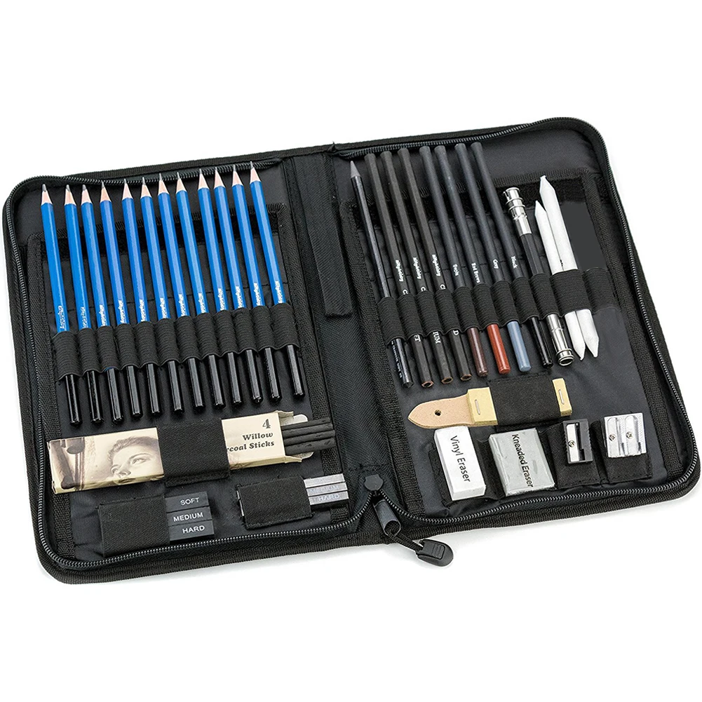

40pcs Convenient Stationery Travel Non-Slip With Zipper Bag Student Sketching Pencils Set Gift Professional Art Supplies Drawing