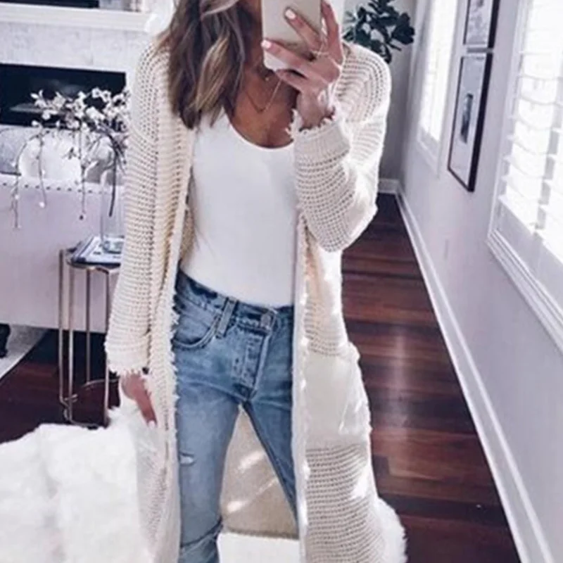 

Women Sweater Winter Autumn 2019 Knitted Pockets Long Cardigans jumper Hip Hop Women's Sweater Long Sleeve Casual Cardigans