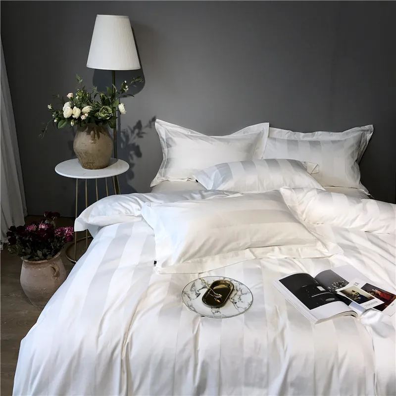 Белый Серый роскошный комплект постельного белья для отеля, простыня, пододеяльник из египетского хлопка, шелковистый Комплект постельного белья