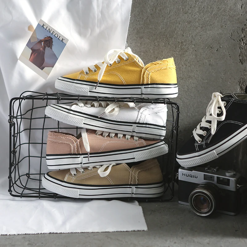 

Women White Shoes All Match Basic Pink Sneakers Yellow Canvas Shoes Two Ways Wearing Half Slipper Girl Summer Casual Shoes 35-39