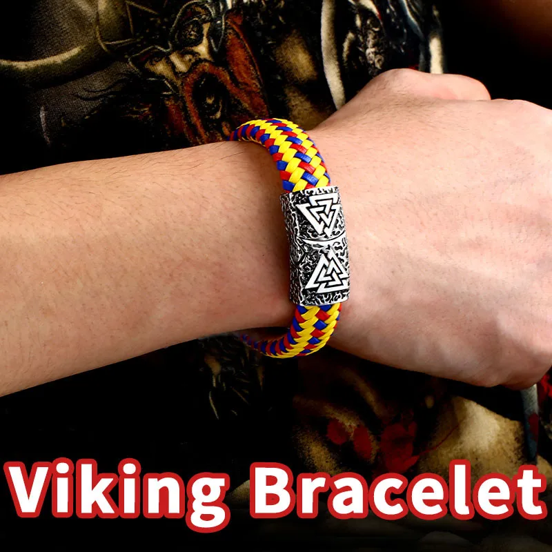 316L Stainless Steel Wholesale Price Leather bracelets Nordic Viking Valknut Amulet Vegvisir Man ...