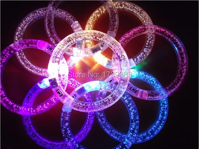 

Free Ship 20Pcs colorful changing LED bracelet Light up Bracelet flashing Acrylic glowing bracelet wristband toys party supplies