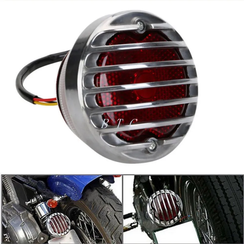 Chrome Motorcycle Round Grill Tail Brake Light For Custom Harley 883
