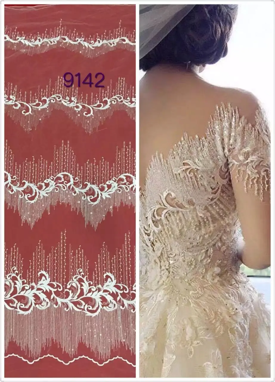 

5 Yards/Lot High quality African Tulle lace fabric SYJ-8217 Mesh Embroidery Nigerian Lace Fabric for Dresses