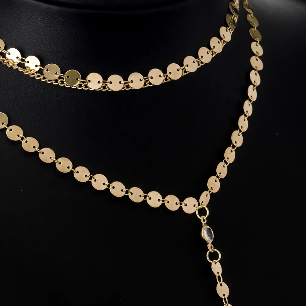 Новые модные ювелирные изделия аксессуары золотой цвет несколько слоев лист цепи с кристаллом ожерелье для влюбленных N461