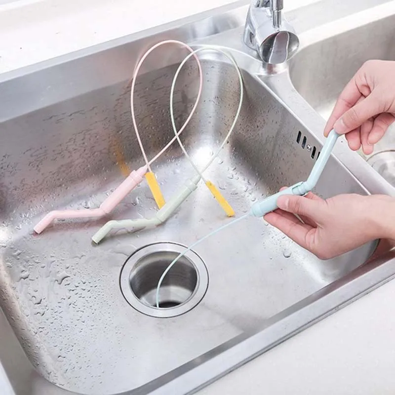 

66cm Hand Shake Kitchen Bathroom Sink Hair Cleaning Hook Drain Sewer Dredge Tool color randomly 1piece