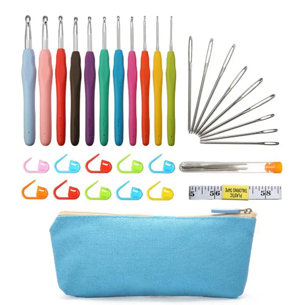

32 PCS DIY Soft Handle Knitting Needle Kit Crochet Hook Set With Zipper Organizer Case DIY Crafts